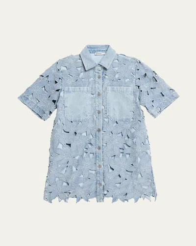Simkhai Calyn Embroidered Denim Mini Dress In Blue