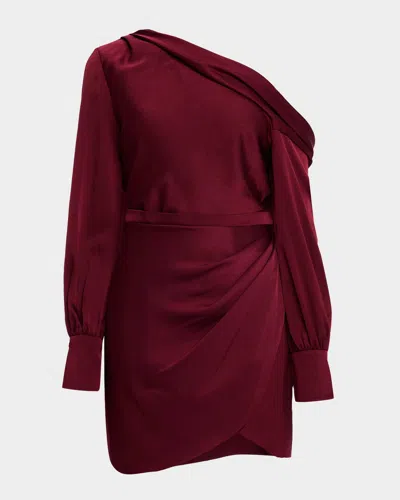Simkhai Cameron Draped Satin One-shoulder Mini Dress In Red