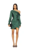 Simkhai Cameron Draped One-shoulder Mini Dress In Green