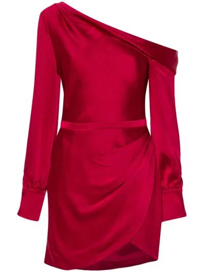 Simkhai Cameron One-shoulder Crepe-satin Mini Dress In Crimson