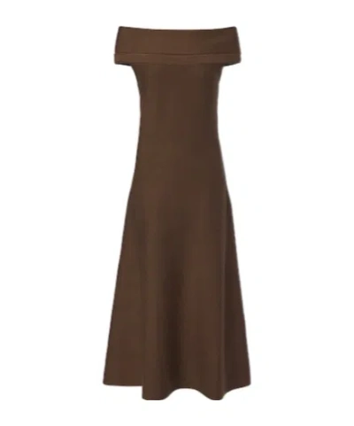 Simkhai Camilla Off-shoulder Wool Midi Dress In Brown