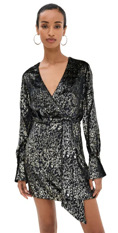 Simkhai Camryn Long Sleeve Mini Dress Black Metallic