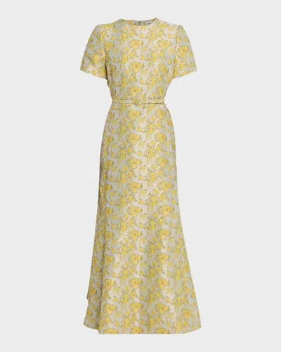 Simkhai Caraline Belted Floral Jacquard Maxi Dress In Yellow