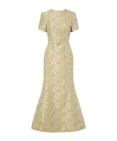 Simkhai Caraline Belted Floral Jacquard Maxi Dress In Yellow