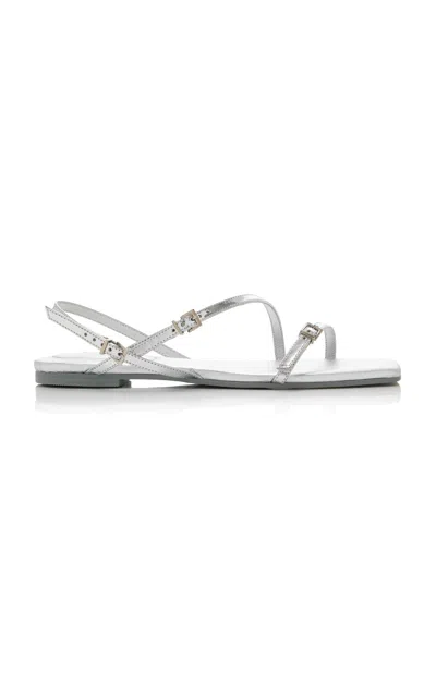 Simkhai Carey Metallic Leather Sandals In Silver