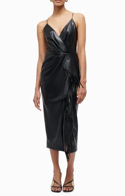Simkhai Carlee Fringe Detail Faux Leather Dress In Black