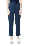 Simkhai Carolina Satin Straight-leg Utility Pants In Midnight