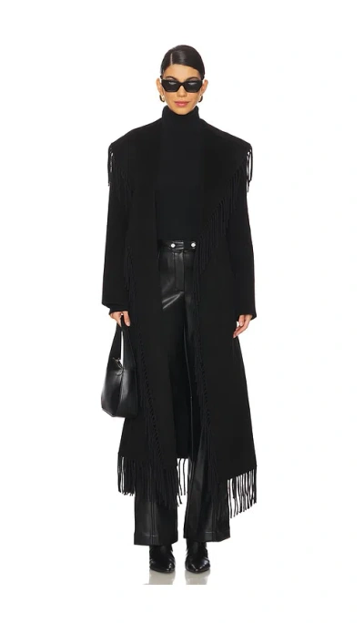 Simkhai Carrie Fringe Robe Coat In 黑色