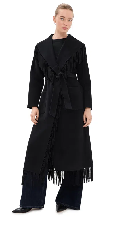 Simkhai Womens Black Carrie Fringe-trim Wool-blend Robe Coat