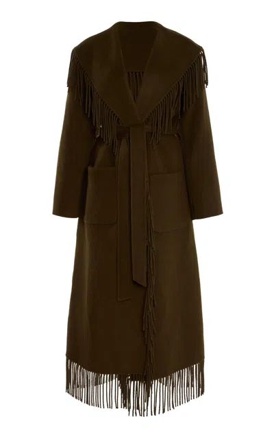 Simkhai Carrie Fringe Robe Coat In Brown
