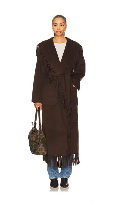 Simkhai Carrie Fringe Robe Coat In Brown
