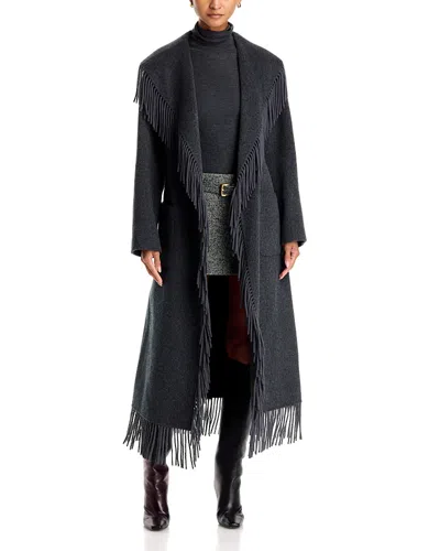 Simkhai Carrie Fringed Wool-blend Coat In Gray