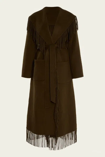 Simkhai Carrie Fringe Robe Coat In Chocolate In Brown