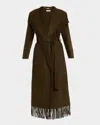 Simkhai Carrie Fringe Wool Long Coat In Green
