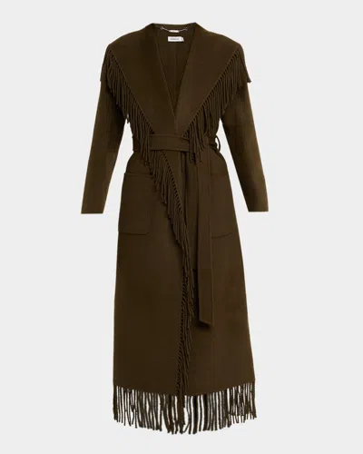 Simkhai Carrie Fringe Wool Long Coat In Green
