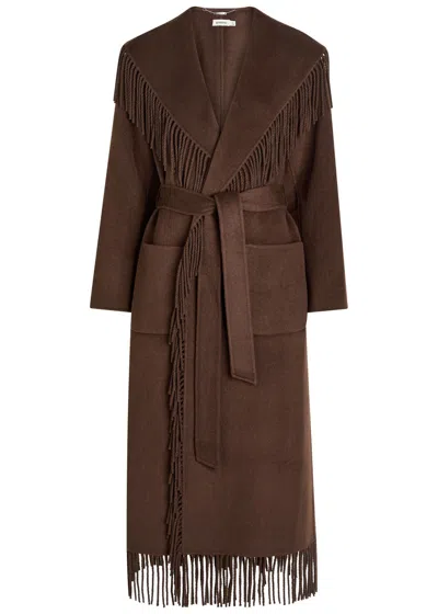 Simkhai Carrie Fringed Wool-blend Coat In Brown