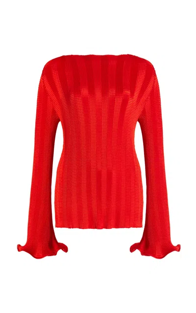 Simkhai Carys Crinkled Satin Top In Fiery Red