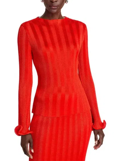 SIMKHAI CARYS MOCK NECK SWEATER TOP IN FIERY RED