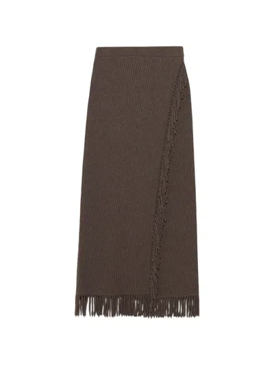 Simkhai Casey Fringe-trim Faux-wrap Midi Skirt In Brown