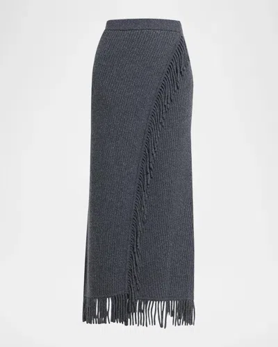 Simkhai Casey Ribbed Fringe-trim Midi Skirt In Multi