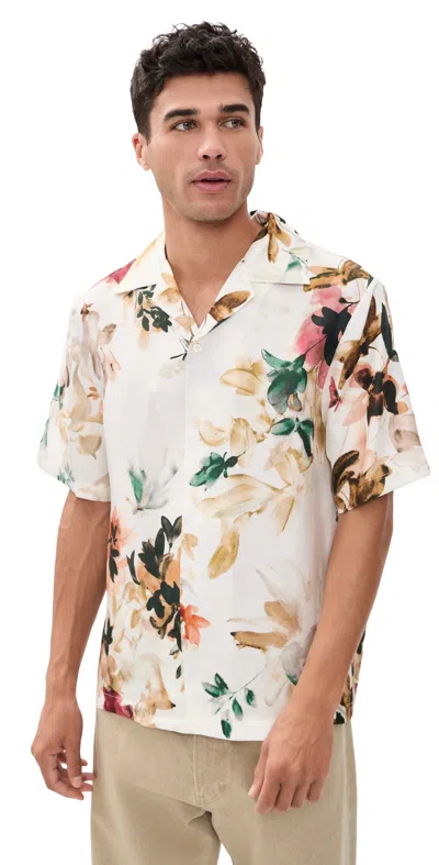 Simkhai Casper Printed Silk Shirt Ivory Watercolor Floral In White