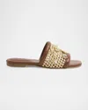 Simkhai Caspian Raffia Netted Leather Flat Sandals In Gold