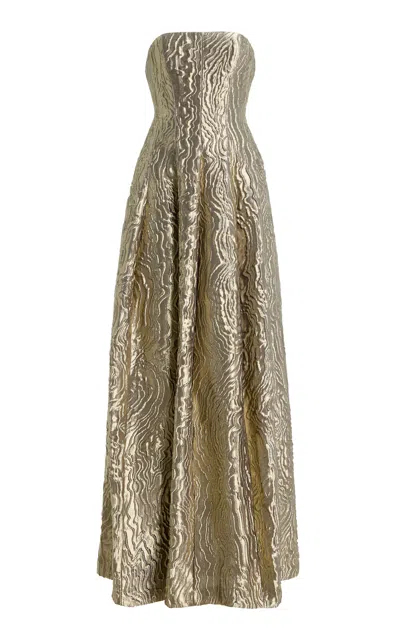 Simkhai Celeste Pleated Organza Gown In Brown