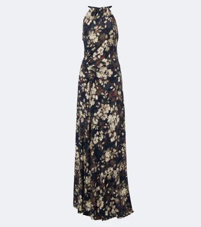 Simkhai Cerin Gathered Floral Halterneck Maxi Dress In Black