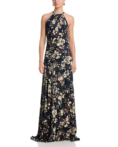 Simkhai Cerin Gathered Floral Halterneck Maxi Dress In Black
