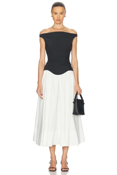 SIMKHAI CERSEI OFF SHOULDER MIDI DRESS