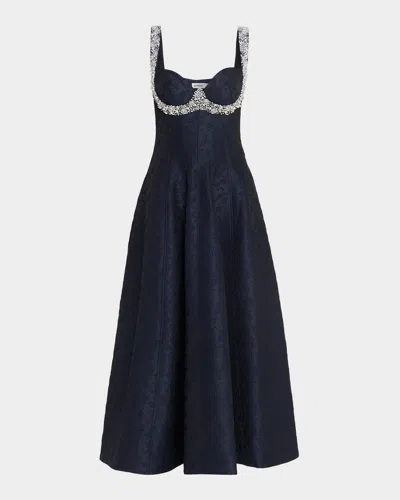 Simkhai Charlotte Beaded Floral Jacquard Midi Dress In Blue