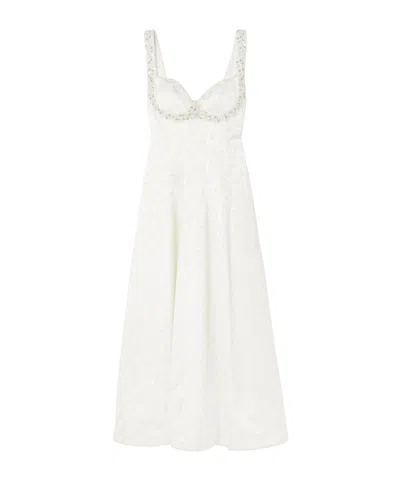 Simkhai Charlotte Embellished Pleated Satin-jacquard Midi Dress In White