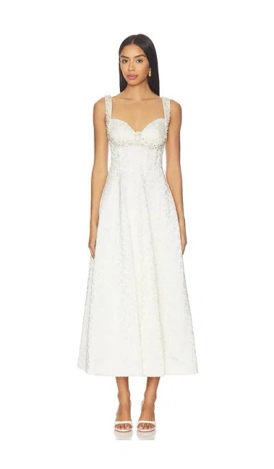 Simkhai Charlotte Embellished Pleated Satin-jacquard Midi Dress In White