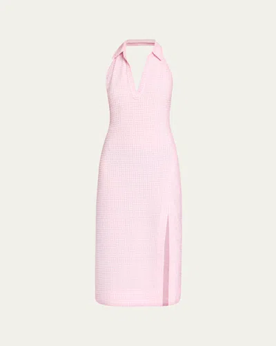 Simkhai Clairmont Seersucker Gingham Halter Dress In Pink