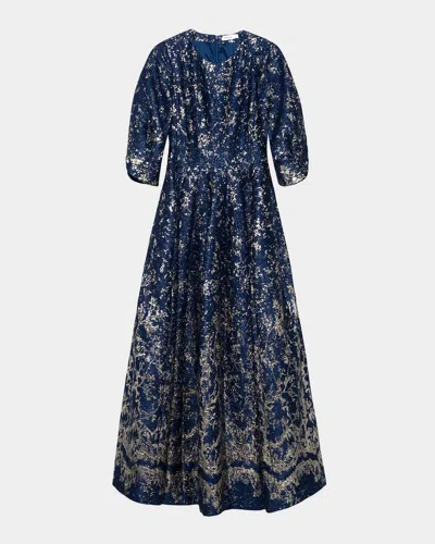 Simkhai Claravelle A-line Metallic Jacquard Gown In Blue