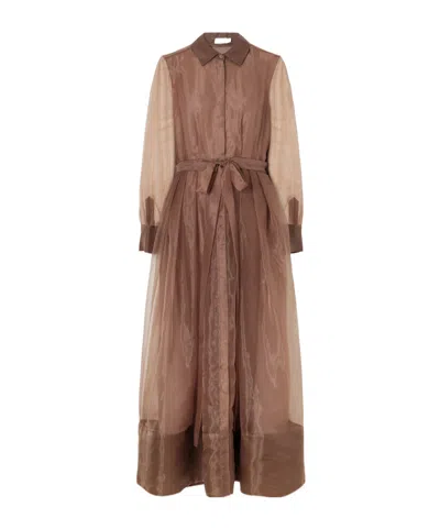 Simkhai Montgomery Belted Organza Gown In Brown