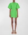 Simkhai Cleo Puff Sleeve Pleated Mini Dress In Parakeet