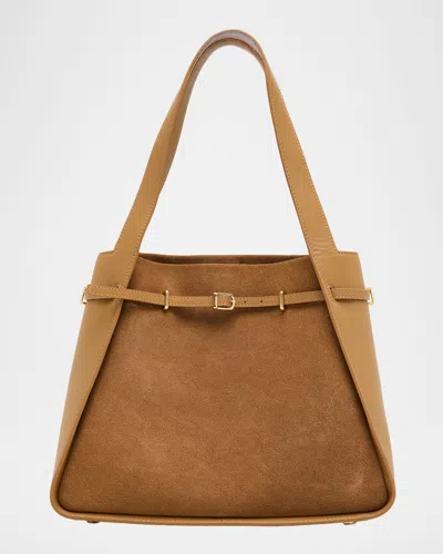 Simkhai Cleo Belted Suede Shoulder Bag In Brown