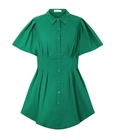 Simkhai Cleo Pleated Cotton-blend Poplin Mini Dress In Green