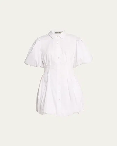 Simkhai Cleo Polin Balloon-sleeve Pleated Mini Dress In Black