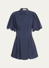 Simkhai Cleo Polin Balloon-sleeve Pleated Mini Dress In Midnight
