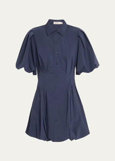 Simkhai Cleo Polin Balloon-sleeve Pleated Mini Dress In Midnight