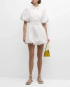 Simkhai Cleo Polin Balloon-sleeve Pleated Mini Dress In White