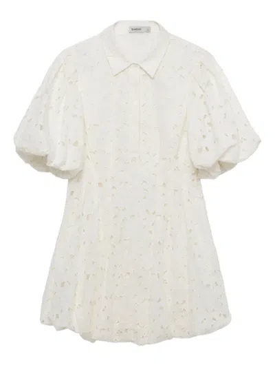Simkhai Cleo Puff-sleeve Embroidered Mini Dress In White
