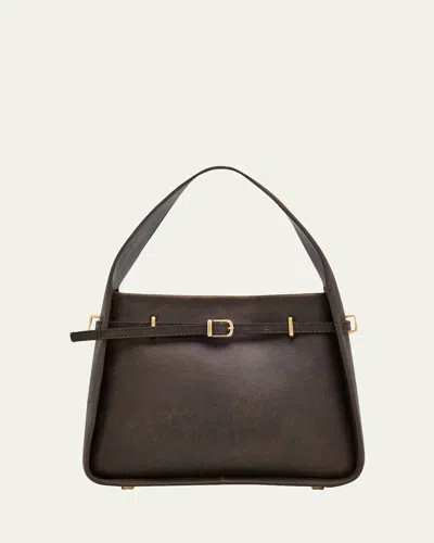 Simkhai Cleo Small Distressed Leather Bucket Bag In Brown