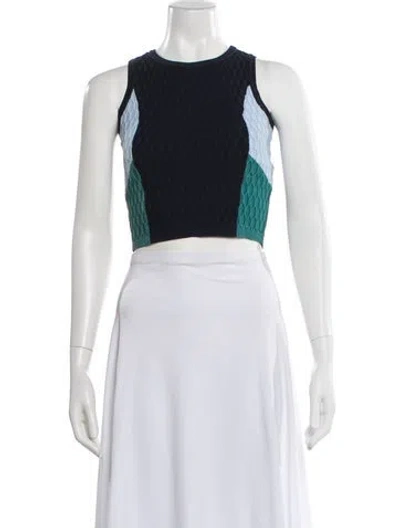 Pre-owned Simkhai Colorblock Pattern Crew Neck Crop Top In Black