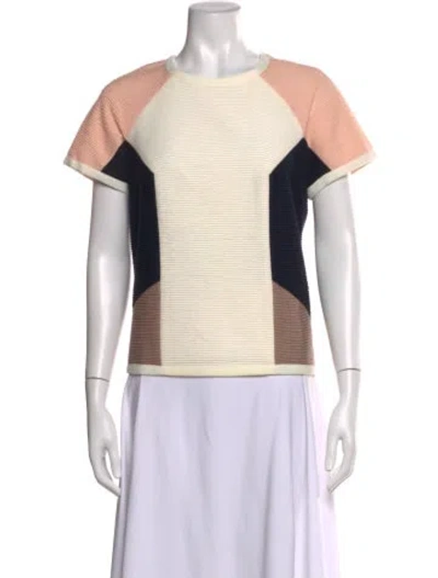 Pre-owned Simkhai Colorblock Pattern Crew Neck Sweater In White