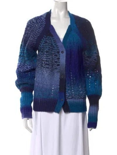 Pre-owned Simkhai Colorblock Pattern V-neck Sweater In Blue