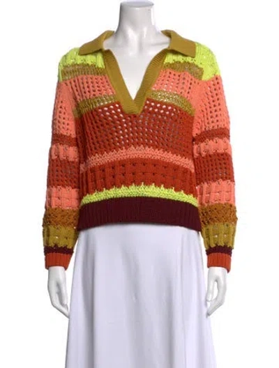 Pre-owned Simkhai Colorblock Pattern V-neck Sweater In Orange