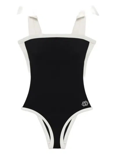 Simkhai Colour-blocked Tie-strap Swimsuit In Black